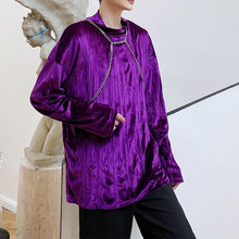 Load image into Gallery viewer, Pleated Velvet Half Turtleneck Metal Chain Top
