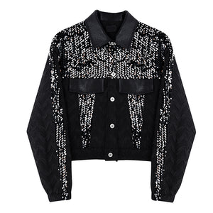 Vintage Sequin Stitching Lapel Jacket