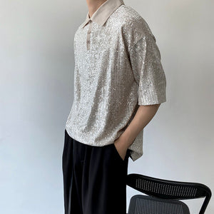 Sequin Short Sleeve Polo Shirt