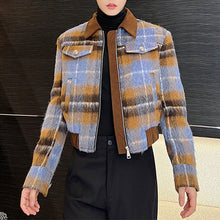 Load image into Gallery viewer, Cropped Plaid Zip Up Jacket
