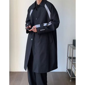 Thin Colorblock Lapel Mid-Length Trench Coat