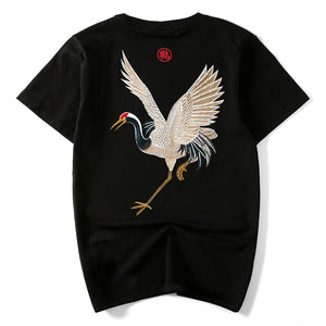 Crane Embroidered Short Sleeve T-Shirt