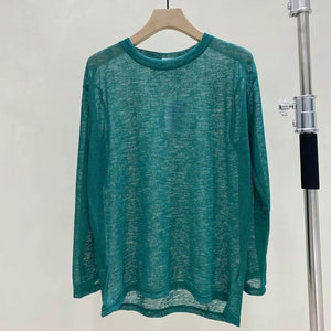 Slightly Sheer Long Sleeve Loose Knit T-Shirt