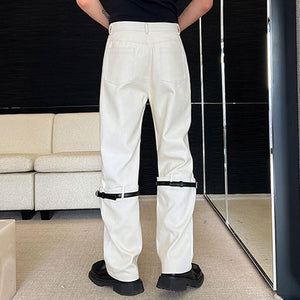 Black Belt Trim Patchwork Casual Pants