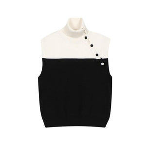 Black and White Contrasting Color Slanted Lapel Vest