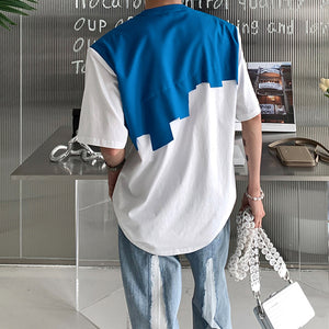 Patchwork Shoulder Pads Short Sleeve T-Shirt