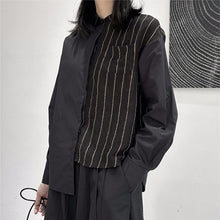 Load image into Gallery viewer, Striped Irregular Stitching Stand Collar Shirt
