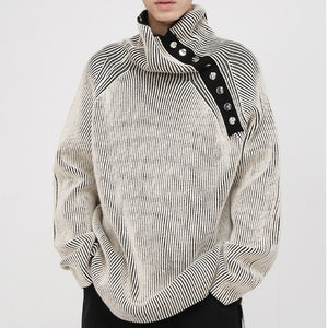 Turtleneck Striped Button Sweater