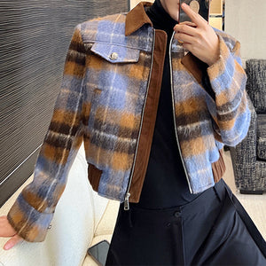 Cropped Plaid Zip Up Jacket