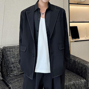 Stitching False Two Piece Back Zipper Slit Blazer