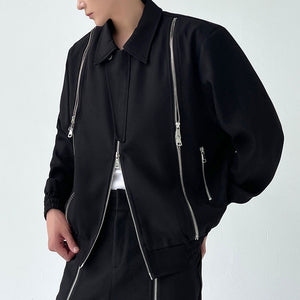 Black Multi-zip Lapel Jacket