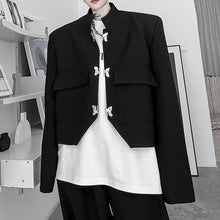 Load image into Gallery viewer, Metal Buckle Padded Shoulder Cropped Blazer
