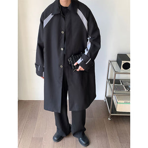 Thin Colorblock Lapel Mid-Length Trench Coat