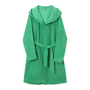 Green Tie Hooded Midi Robe Jacket