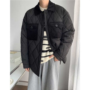 Rhombus Lattice Corduroy Stitching Thick Coat