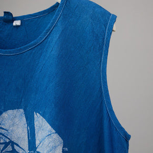 Blue Bamboo Cotton Linen Print Tank Top