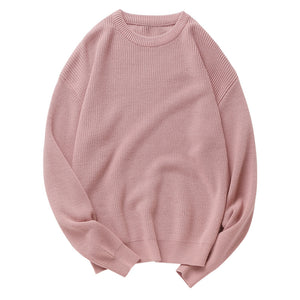 Solid Color Crew Neck Pullover Knitted Sweater