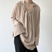 Load image into Gallery viewer, Drawstring Lapel Long Sleeve Loose Shirt
