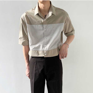 Thin Paneled Striped Half-Sleeve Shirt