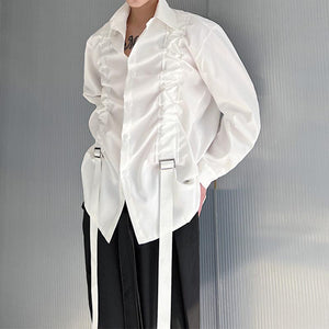 Pleated Drawstring Long Sleeve Shirt