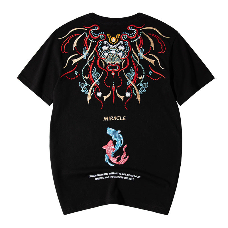 Fish Embroidered Loose Short Sleeve T-Shirt