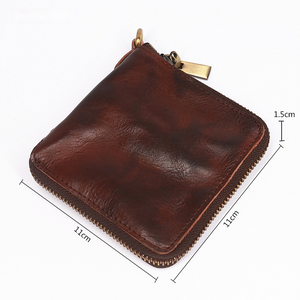 Retro Handmade Zipper Leather Wallet