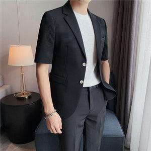 Check Embossed Casual Mid Sleeve Blazer
