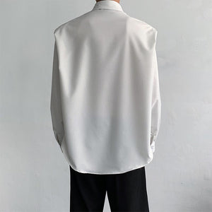 Tie Trim Shoulder Pads Long Sleeves Shirts