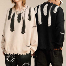 Load image into Gallery viewer, Printed Crew Neck Fringe Knit Sweater
