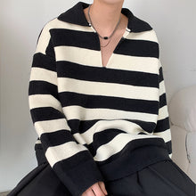 Load image into Gallery viewer, Black and White Contrasting Stripe V-Neck Sweater
