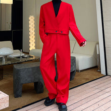 Load image into Gallery viewer, Red V-neck Blazer Wide-leg Trousers Two-piece Set
