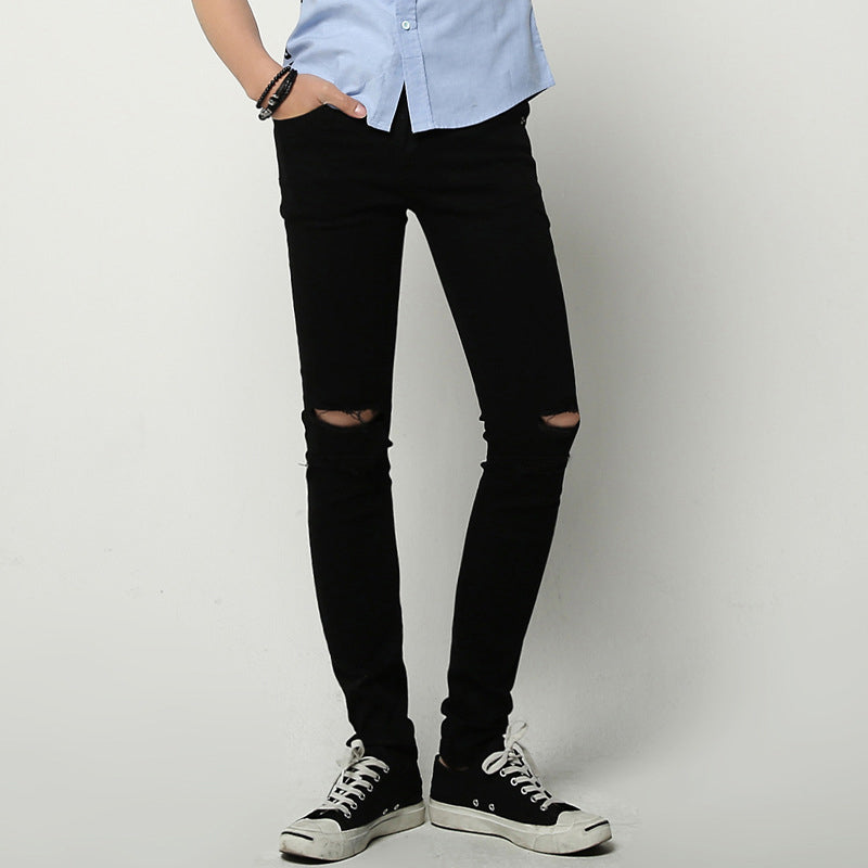 Thin Knee Ripped Black Slim Jeans