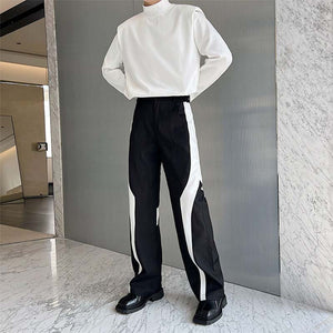 Black and White Paneled Straight-leg Pants