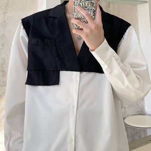 V-Neck Contrast Panel Long Sleeve Shirt