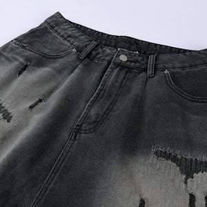 Ripped Denim Five Point Shorts