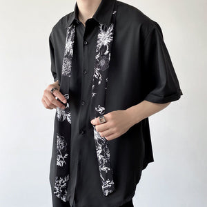 Printed Tie Short Sleeve Casual Shirt