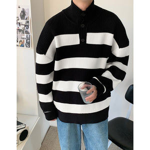 Half Turtleneck Button block Color Sweater