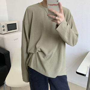 Thin Simple Solid Color Pullover Long Sleeve T-Shirt