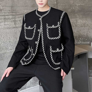 Contrasting Color Panel Web Embellished Coat