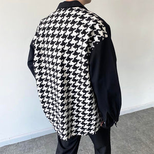 Houndstooth Panel Frayed Lapel Jacket