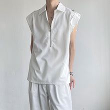 Load image into Gallery viewer, Solid Sleeveless Half Zip Lapel Tank Top
