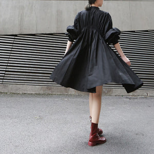 Ruched Balloon Sleeve Shirt Dress