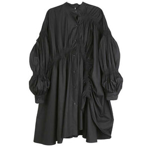 Ruched Balloon Sleeve Shirt Dress