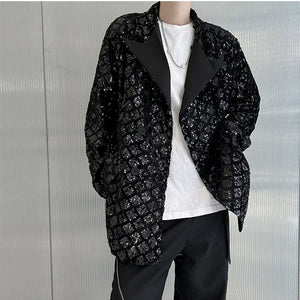 Double Breasted Sequined Lapel Jacket