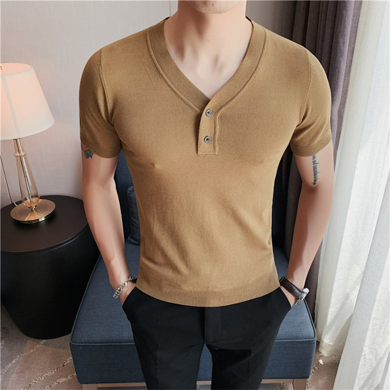 V-Neck Slim Fit Knit T-Shirt