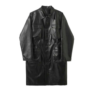 Mid Length Large Pocket PU Jacket