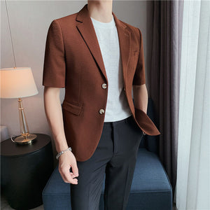 Check Embossed Casual Mid Sleeve Blazer