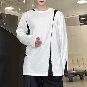 Contrast Panel Crew Neck Long Sleeve T-Shirt