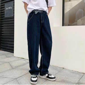 Irregular Contrast Straight-leg Jeans