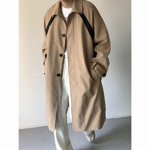 Thin Colorblock Lapel Mid-Length Trench Coat